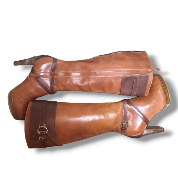 Cole Haan X Nike Air | Poppy Brown Leather Heeled Riding Boots Women's Size 6 - Picture 5 of 7
